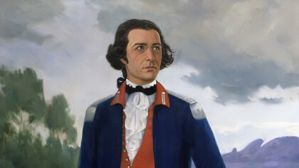 Joaquim José da Silva Xavier, vestido com o informe de alferes da tropa paga de Minas em 1940. Pintura disponívenl no Museu Histórico Nacional na cidade do Rio de Janeiro, Brasil
