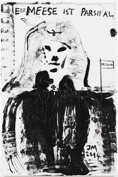 Jonathan Meese, DER FACKELZUG K.U.N.S.T. SCHWITZT ZUKUNFT IN DIE SCHNÜSS, 2014, Oil on canvas, 210,5 x 140,3 x 3,3 cm / 82 3/4 x 55 1/4 x 1 1/3 in, Courtesy Jonathan Meese; Sies + Höke, Düsseldorf, Photographer Jan Bauer  