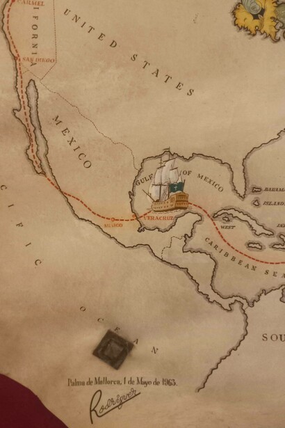 La cartografia di Junipero Serra, missionario spagnolo dell'Ordine dei frati minori, fondatore di diverse missioni nell'Alta California