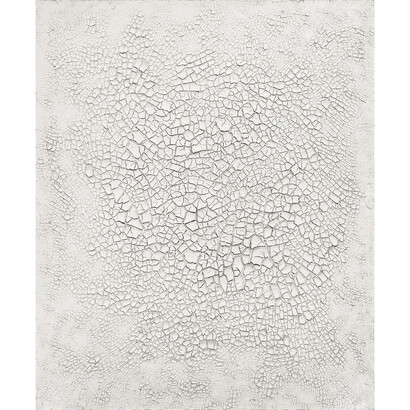 Alberto Burri , Cretto, 1973, Acrovynil on cellotex, 150 x 125.5 cm, Courtesy Fondazione Burri and Mazzoleni London