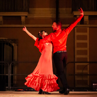 Los bailaores Olga Pericet y Marco Flores en su espectaculo de flamenco 'Baile a dos' en el Festival Internacional ‘San Lucido Experience 2023’ en San Lucido, Italia