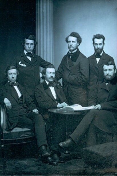 Six Gentlemen, Albert Sands Southworth & Josiah Johnson Hawes, c. 1850, daguerreotype, 8 1/2 x 6 1/2 inches, American, 1811–1894 & 1808–1901. Purchase with funds provided by the Christian A. Johnson Memorial Fund.