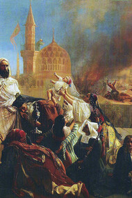 Abdelkader saving Christians during the Druze/Christian strife of 1860. Painting by Jan-Baptist Huysmans