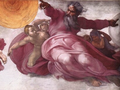 "Creazione degli astri e delle piante", Michelangelo Buonarroti, 1511-1512, affresco parte della decorazione della volta della, Cappella Sistina, Città del Vaticano