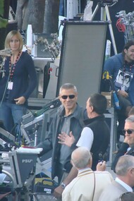 George Clooney and Tiziano Buccarello during the filming of “The American,” shot in Sulmona, Abruzzo, Italy
