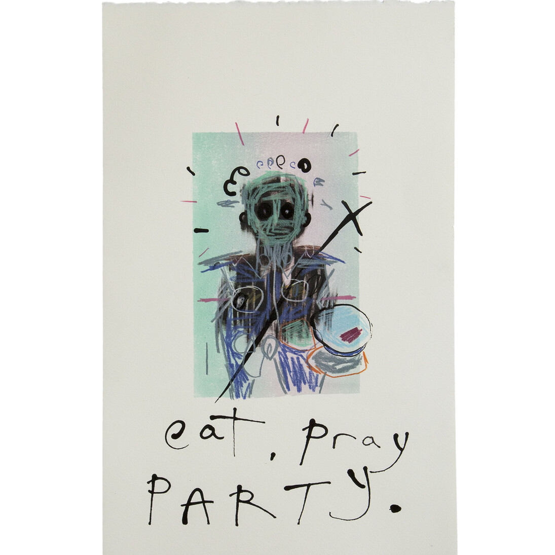 David King Reuben, Eat, Pray, Party, Litho ink and Indian ink