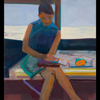 Hiroshi Sato, Papers and Oranges, 35x32 inches, oil on canvas, 2023. Courtesy of the artist and Marrow Gallery