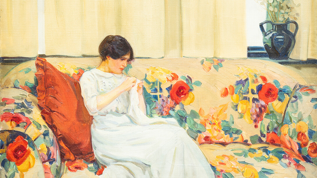 Helen McNicoll, Le divan de chintz (détail), 1913. Avec l'aimable autorisation du National Gallery of Canada