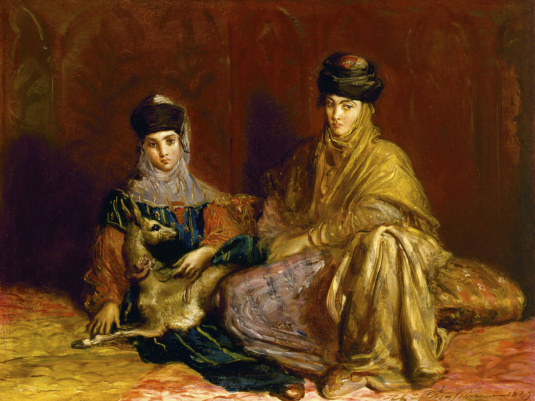 Théodore Chassériau, Woman and Girl from Constantine with a Gazelle, 1849 Oil on panel
29.4 × 37.1 cm, The Museum of Fine Arts, Houston, Texas, Museum Purchase funded by the Agnes Cullen Arnold Endowment Fund (74.265) © The Museum of Fine Arts, Houston, Texas / Bridgeman Images