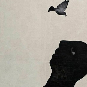 Sadik Alfraji 'Once I Could Fly' 250 x 150 cm, Indian Ink, Charcoal, Gel on Rice, Chinese & Printed Paper on Canvas 2012