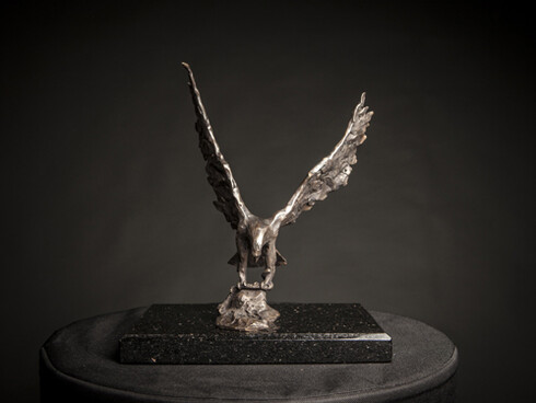 Mim Scala, Osprey, 2014, Bronze on black Kilkenny marble base, 12 x 11 x 10 in / 30 x 28 x 26 cm, Edition of 10, courtesy of Eleven, London
