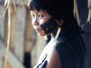 A young girl being painted with a men ôk kumrent design with genipa americana and charcoal. Photo: Darrell Posey, circa 1986. © Pitt Rivers Museum, University of Oxford (2001.82.233).