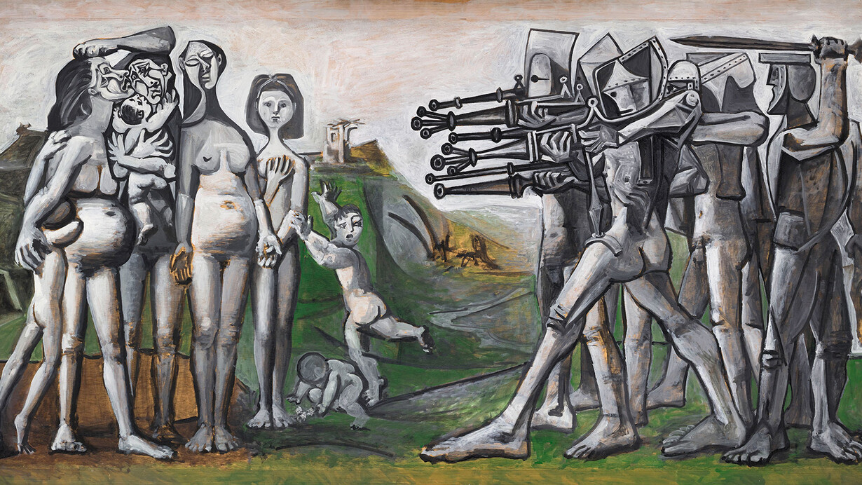 Pablo Picasso
Massacre a Corea
Valauri, 18 de enero de 1951. Óleo sobre lienzo. 110 x 210 cm. MP203. Musée national Picasso-Paris © Sucesión Pablo Picasso, VEGAP, Madrid 2019