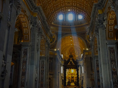 Within the Vatican City's St. Peter's Basilica, visitors are captivated by the opulent interior featuring ornate altars, stunning frescoes, and a sense of divine grandeur that reflects centuries of artistic and religious significance