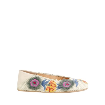 Ballerina sabot in pelle intrecciata, decorazione a mano in cotone organico