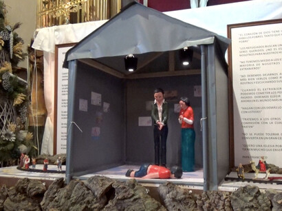 Portal solidario en la iglesia de San Antón, Madrid