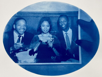 Jonathan Calm,
Blue Black History (A Moment in the New China Club, NV), 2022.
Cyanotype print, ed. 1/6,
18 x 24 inches. Courtesy of the artist and Rena Bransten Gallery
