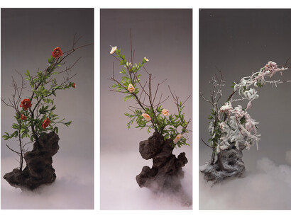 Wang Qingsong, Red Peony, White Peony, Frosted Peony, 240 x 330 cm,2003 © Wang Qingsong, courtesy Huxley-Parlour Gallery