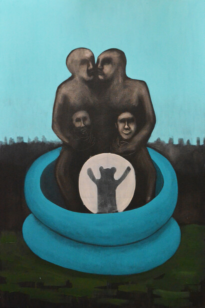 Mohamed Ben Slama, Siamois, 2015, Huile sur toile, 195 x 130 cm