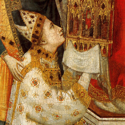Giotto, Polittico Stefaneschi (recto, verso e dettaglio dal verso), dettaglio,
II decennio del Trecento,
Tempera su tavola,
Città del Vaticano, Musei Vaticani
© Governatorato dello Stato della Città del Vaticano - Direzione dei Musei, tutti i diritti riservati