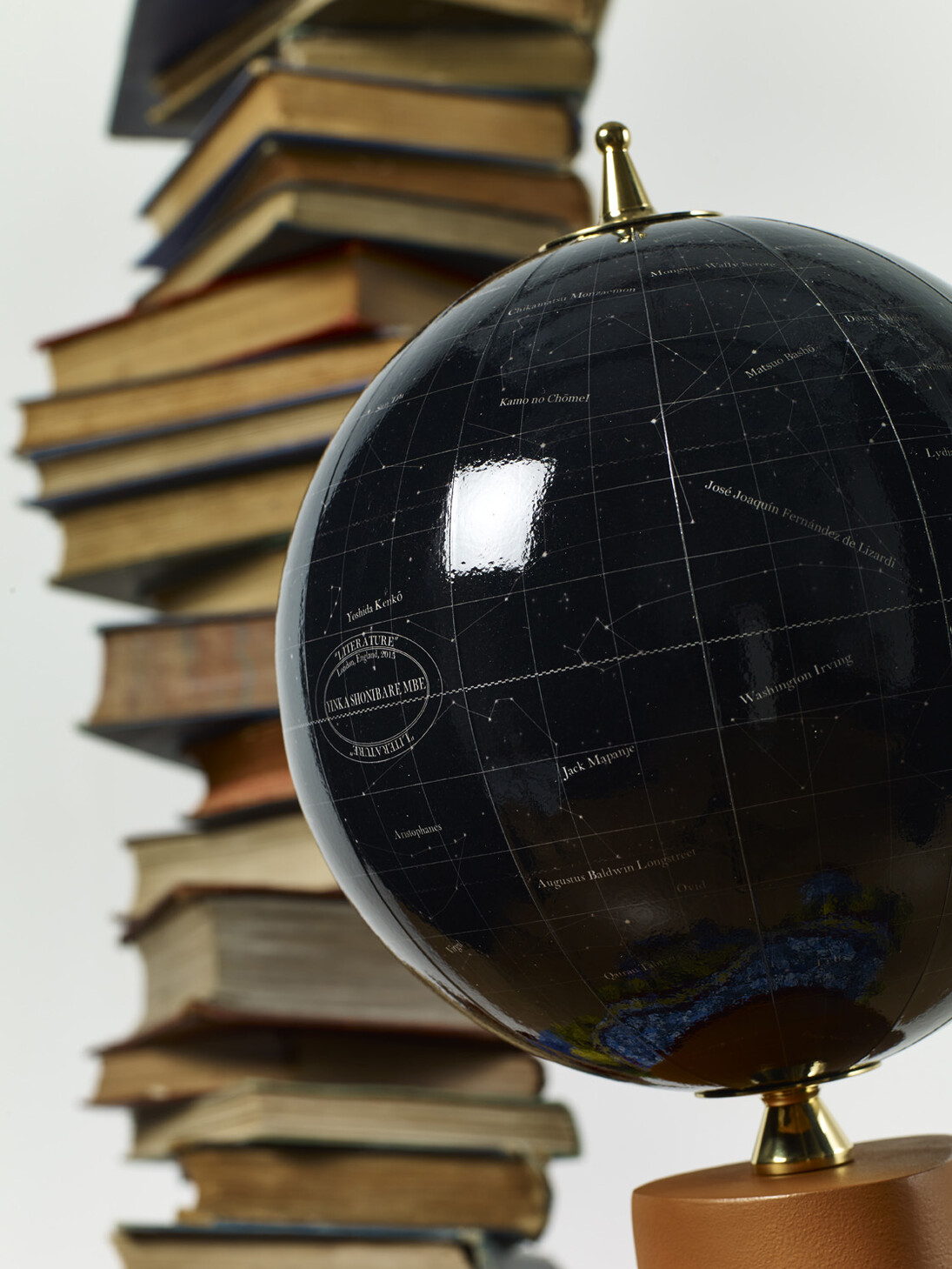 Yinka Shonibare MBE b. 1962, Girl Balancing Knowledge (2015)
Fibreglass mannequin, Dutch wax printed cotton textile, books, globe and steel baseplate
179 x 139 x 89 cm (70 1/2 x 54 3/4 x 35 in.)
Photographer: Stephen White
Image courtesy the artist, Stephen Friedman Gallery,
London and Pearl Lam Galleries, Hong Kong, Shanghai
and Singapore. Detail