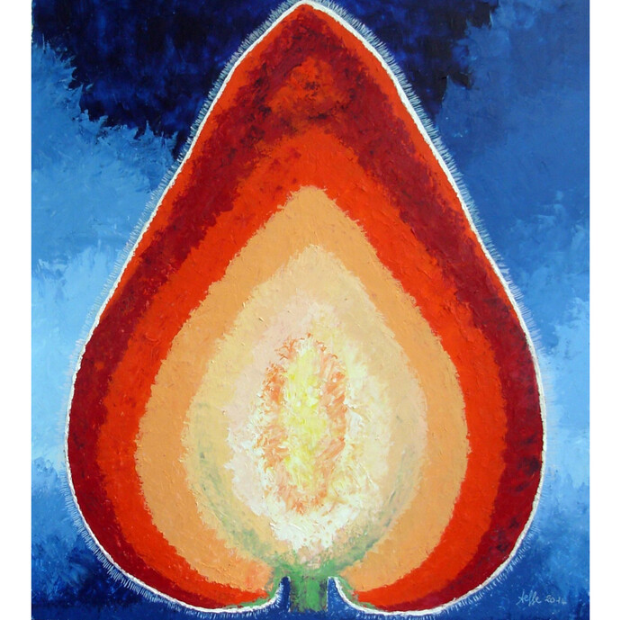Anna Francesca Gutris, Fragola, olio misto ad encausto steso a spatola, 77 x 90 cm, 2014