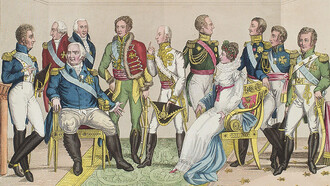 From left to right: Charles, Count of Artois, Louis XVIII, Marie Caroline, Duchesse of Berry, Marie Thérèse, Duchesse of Angoulême, Louis Antoine, Duke of Angoulême and Charles Ferdinand, Duke of Berry
