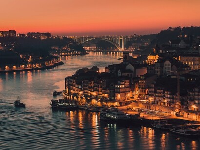Oporto. Vista de la Ribeira al atardecer