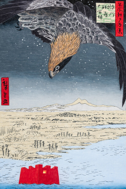 Richard Carter, Bunker and eagle II after Hiroshige (detail). Courtesy of William Havu Gallery