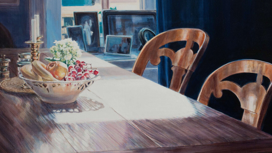 Asta Caplan, On Subjective Time Travel V, Oil on Canvas, 28” x 47”, Courtesy of Agora Gallery