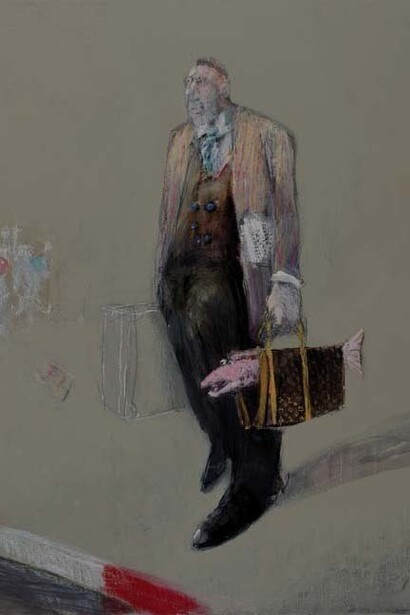 François Anton, Voyage avec un saumon, 2014, Oil on Canvas, 39" x 32"