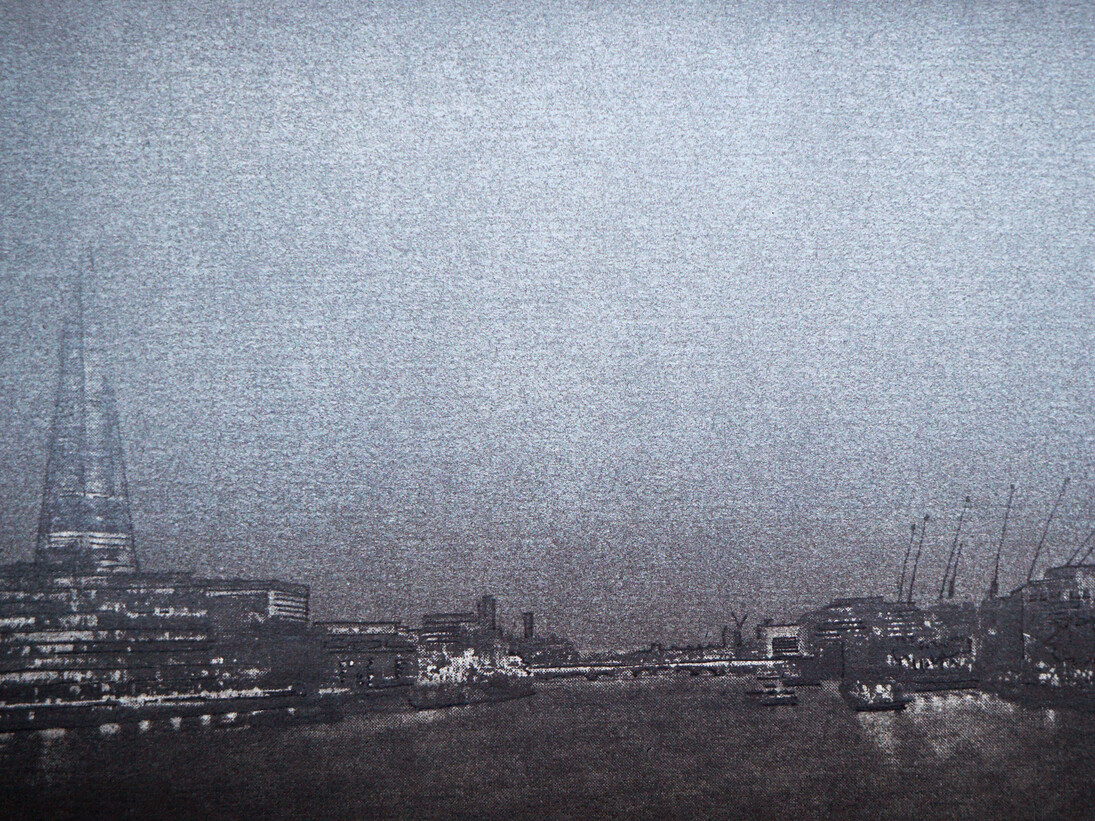 London Bridge, Size: 35cm x19cm, Medium: Screenprint with Pen Drawing on Graphite, Edition: 30, 2016. Courtesy of The Foundry Gallery