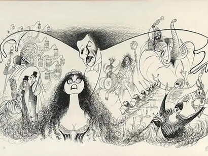 Al Hirschfeld, Phantom of the opera - Andrew Lloyd Webber Broadway Musical Tony Awards 38/100 (detail), 2026. Courtesy of Helicline Fine Art