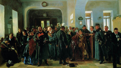 "Banco en quiebra" (Крах банка), Vladimir Makovsky, 1881
