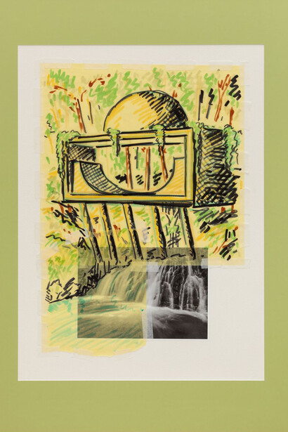 Waterfall house for a skateboarder (Thames)
2019
Digital print, tracing paper, tape and marker on paper
103 x 73 cm, framed