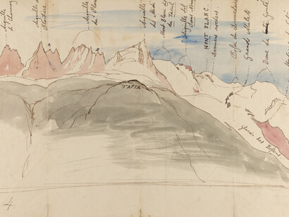 John Ruskin, The Mont Blanc range from near Chamonix, 1843. Courtesy of J. Paul Getty Museum 