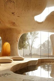 Immagine generata da Midjourney che illustra la fusione di futurismo e architettura organica