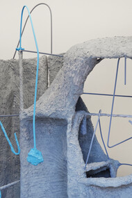 Detail of Roost, 2018. Steel, mesh, chicken wire, newspapers, glue, plaster, paint, 228 x 170 x 160 cm. Credit: Corey Bartle-Sanderson
