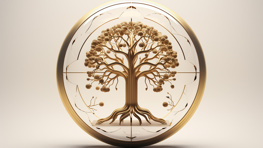 Circle of life depicted by a tree and its roots