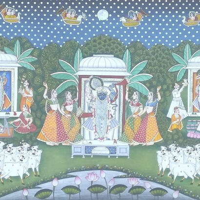 Arte Pichwai, arazzo. Alcuni artisti contemporanei hanno tratto ispirazione dall'arte Pichwai, incorporandone i motivi, il simbolismo e le tecniche nelle proprie pratiche artistiche