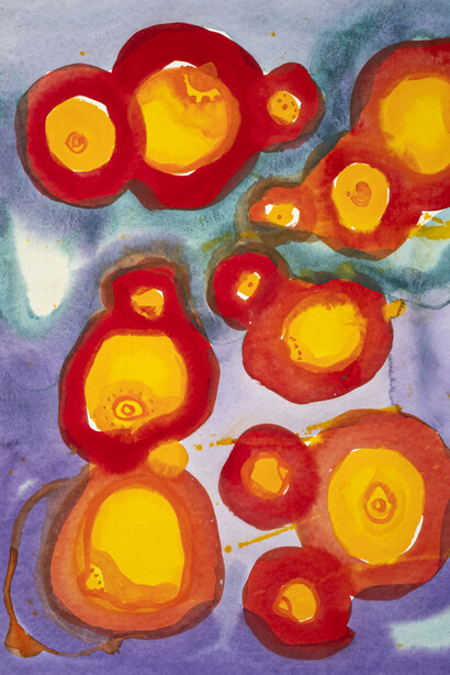 Jean-Marie Reynier, Sainte Lucie et ses amis (Santa Lucia e i suoi amici), Tempera su carta, 64 × 50 cm, 2021, Courtesy Galleria Aarlo u Viggo