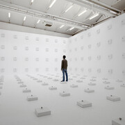 Zimoun, 605 prepared dc-motors, cardboard boxes. Courtesy of Galleria Civica di Modena