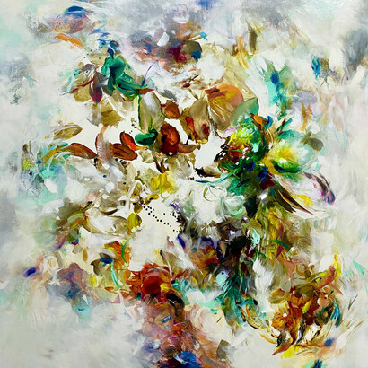 Jennifer JL Jones (b. 1971), And Then We Met, 2021, Painting on Baltic Birch Wood Panel, 60x60x2.5 in 