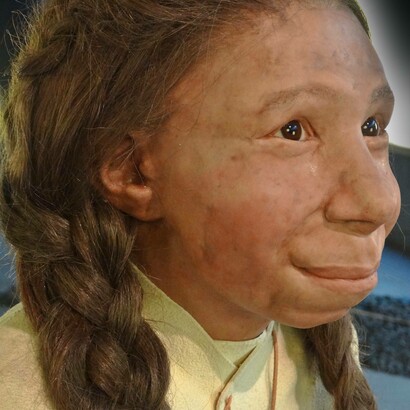 Ricostruzione di un reperto neandertaliano, allestito presso il Museo Neanderthal di Mettmann, Germania