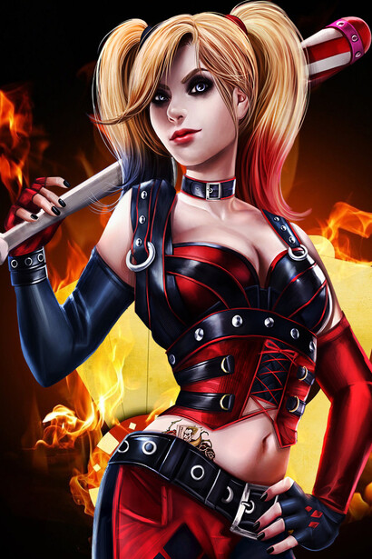 Harley Quinn ante una gran llamarada