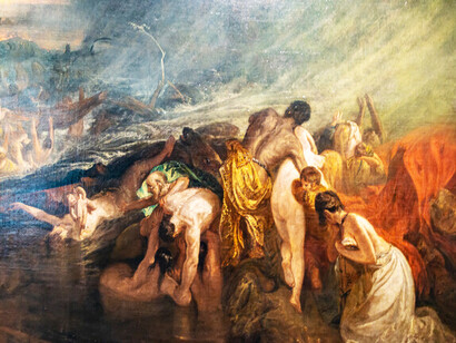 Mientras que la persona con talento alcanza lo que otros no pueden alcanzar, el genio alcanza lo que otros no pueden imaginar. John Martin (1789–1854), "El diluvio", pintura, 1834, Yale Center for British Art , Connecticut, EE. UU.