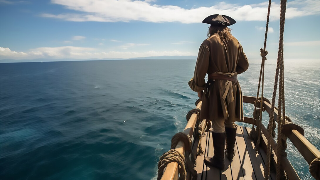 A pirate looking at the sea