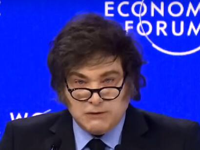Javier Milei during his Davos 2025 speech, where he likened gender ideology to child abuse and pedophilia