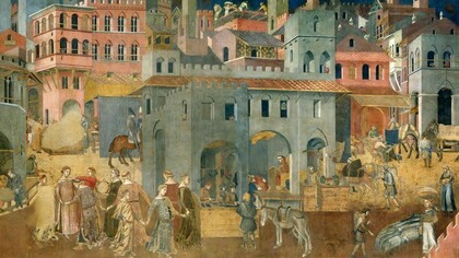 Ambrogio Lorenzetti, Effetti del Buon Governo in città, 1338-1340, Sala della Pace, Palazzo Pubblico, Siena