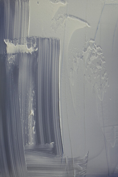 White over Silver Blue, 60 x 45 cm, pigmento e acrilico su pannello in alluminio, 2015